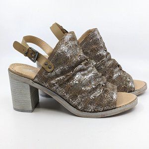 Naughty Monkey Nyxx Sandals Leather Metallic Tan with Stacked Heel